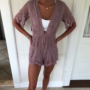Honey Punch lace deep v-neck romper